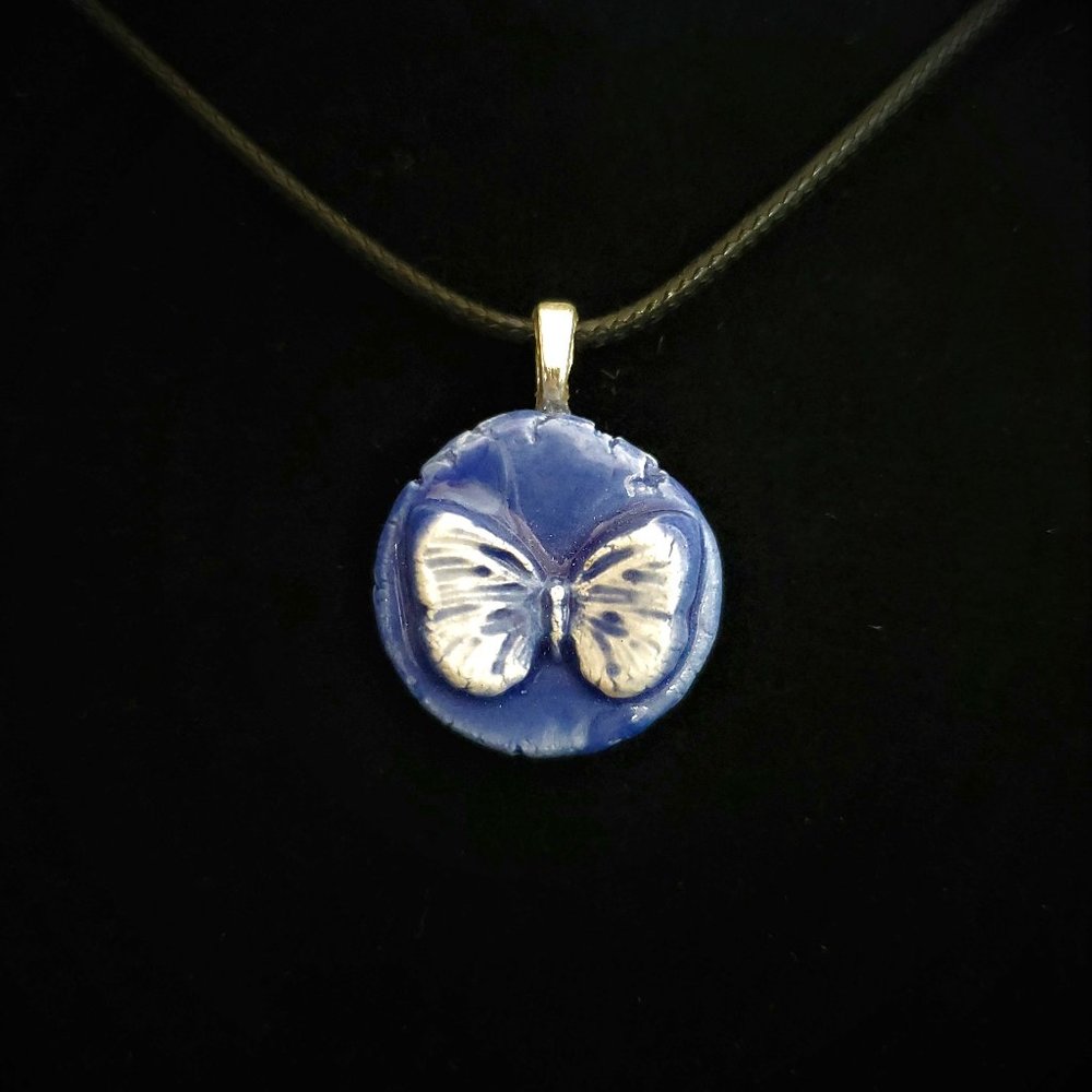 Handmade Ceramic Blue Butterfly Pendant Necklace